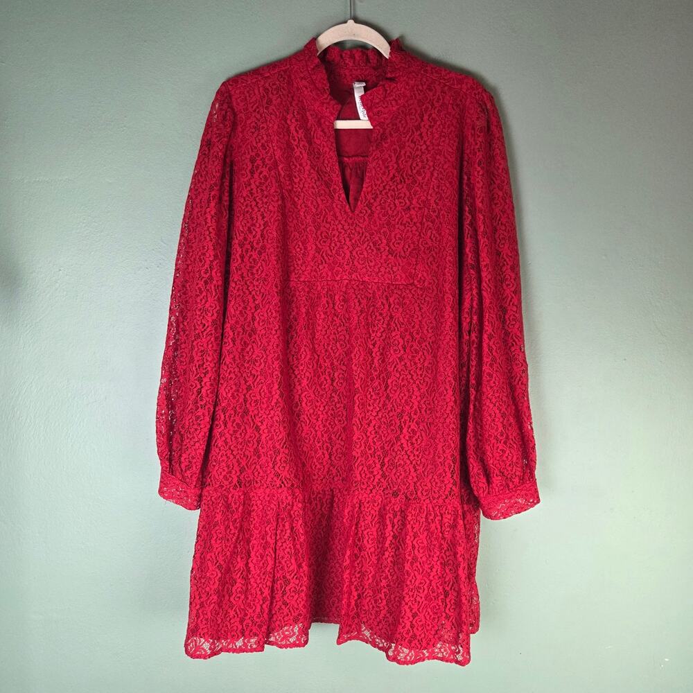 Torrid Womens 2 Belle Isle Lace Ruffle Collar Dress Red Holiday Feminine Date